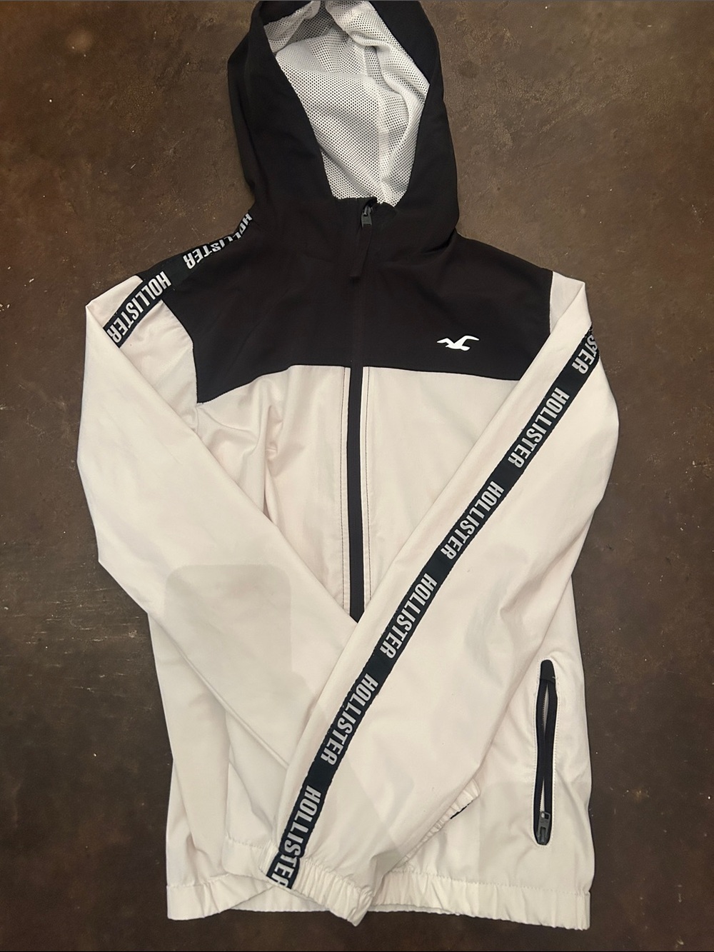 Hollister Black and White Hooded Raincoat